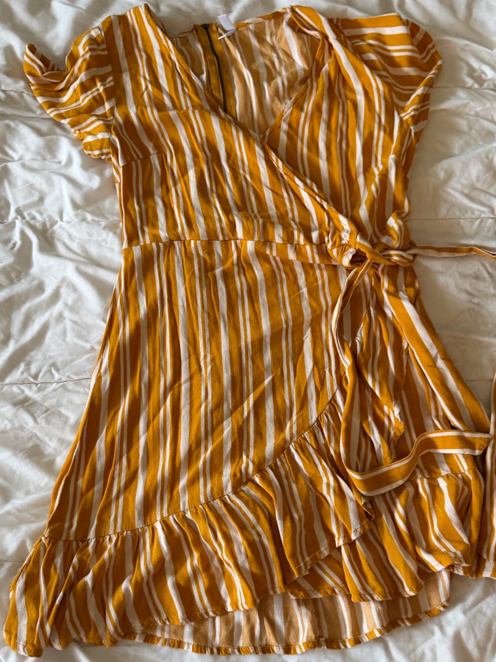 Xhilaration Mustard Yellow and White Striped Wrap Dress
